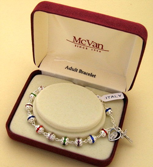 boxed crystal bead Christmas Rosary bracelet